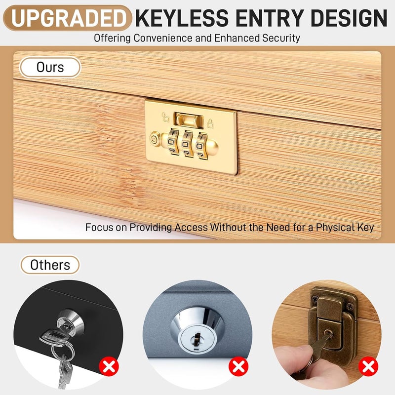 Intarsio Upgraded Lockable Large Bamboo Knife Storage Box with Magnetic Removable Knife Blocks for Easy, Quick and Safe Culinary Tools Storage, Keyless Kitchen Combination Lock Box, Great Kitchen Gifts - Image 3
